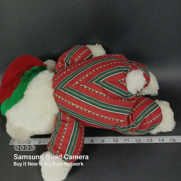 CUDDLE WIT 15" White Christmas Teddy Bear Plush in Mini-Bear Slippers & XMAS Hat - Picture 11 of 12